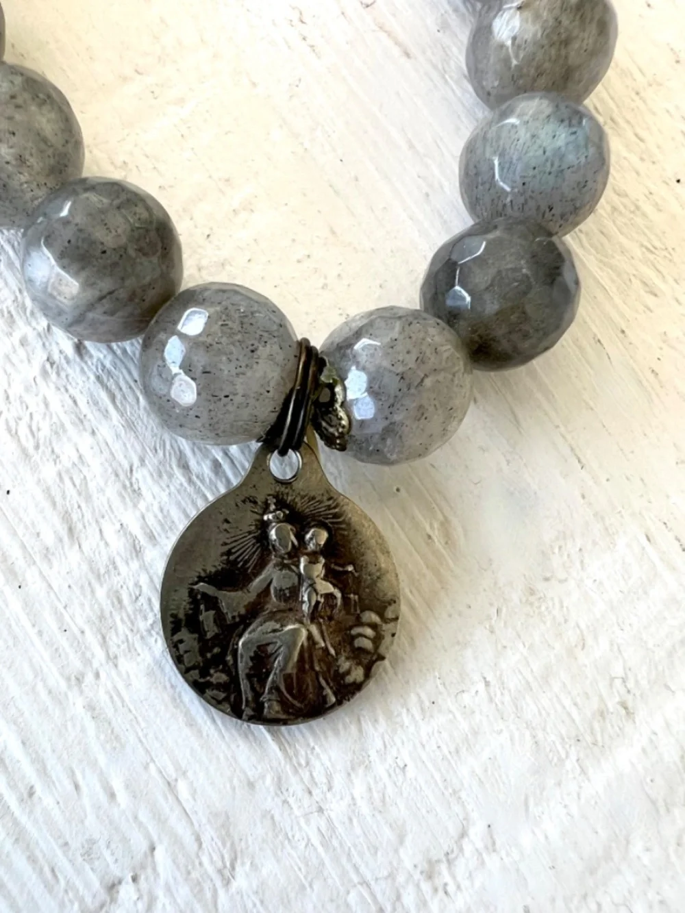 LABRADORITE Faceted Bead Stretch Bracelet with Charm